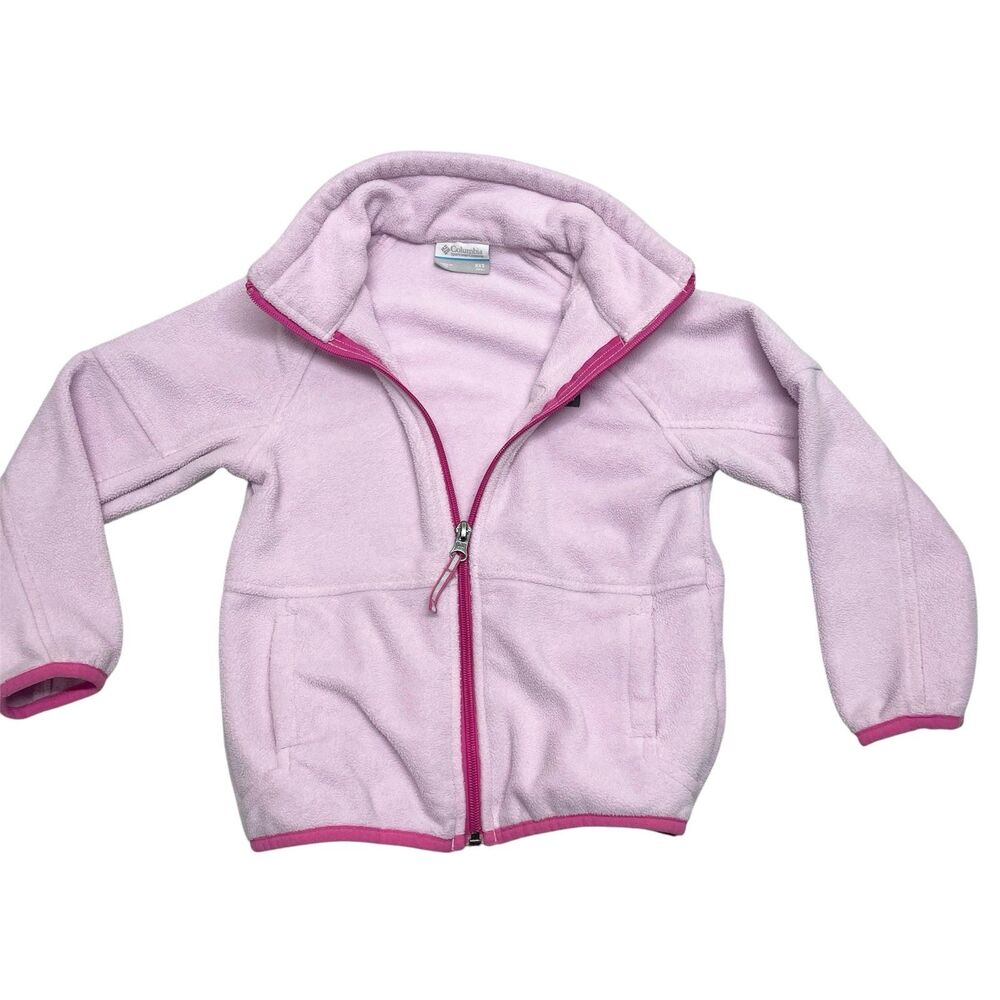 Columbia fleece cozy Jacket girls pink Coat Full Zip Pockets Kids sz XXS 4/5 - Picture 2 of 6